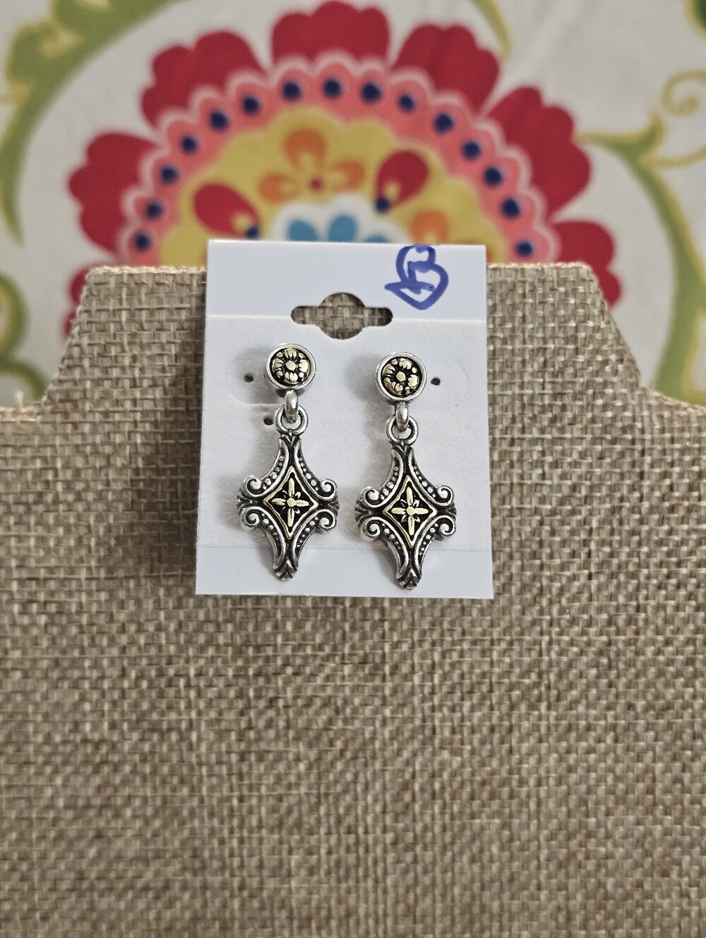 Brighton Silver-Tone Fleur Earrings with Gold Accents
